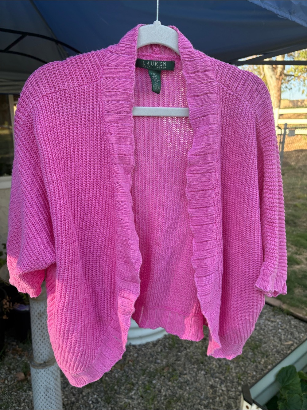 Lauren Ralph Lauren Pink Open-Front Knit Cardigan Bolero Shrug Linen & Cotton